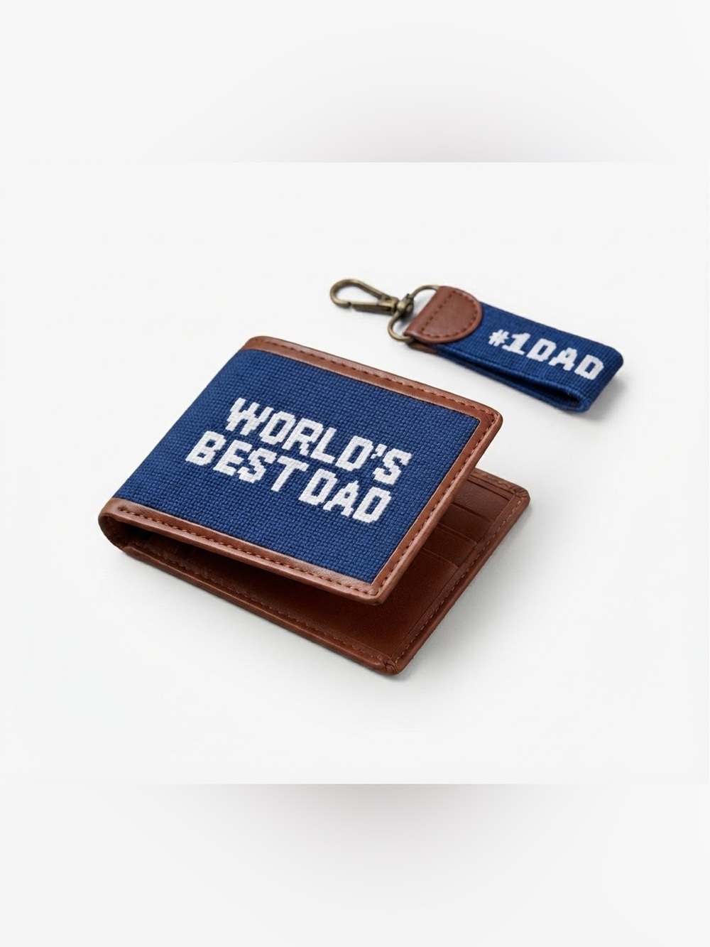 NWT The Kraftsman Co World’s Best Dad Needlepoint Wallet & Key Fob Set